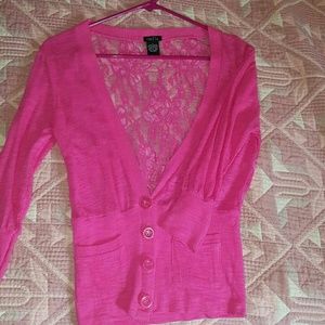 💖 Rue21 Hot Pink Lace Back Cardigan | Size L | Barbiecore Vibes